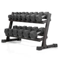 10 to 50 lbs. Rubber Hex Dumbbell Pairs Includes 2-Tier Storage Rack