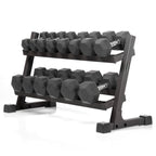 10 to 50 lbs. Rubber Hex Dumbbell Pairs Includes 2-Tier Storage Rack